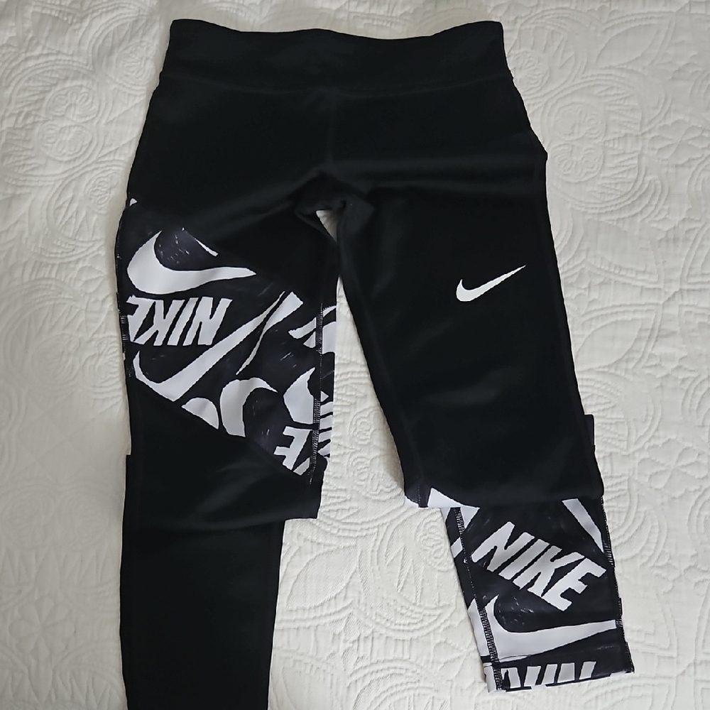 Nike Kids Black and White Graphic Leggings